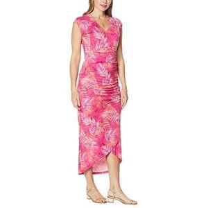 New! Colleen Lopez Shirred Maxi Dress - Pink Palm - 5X